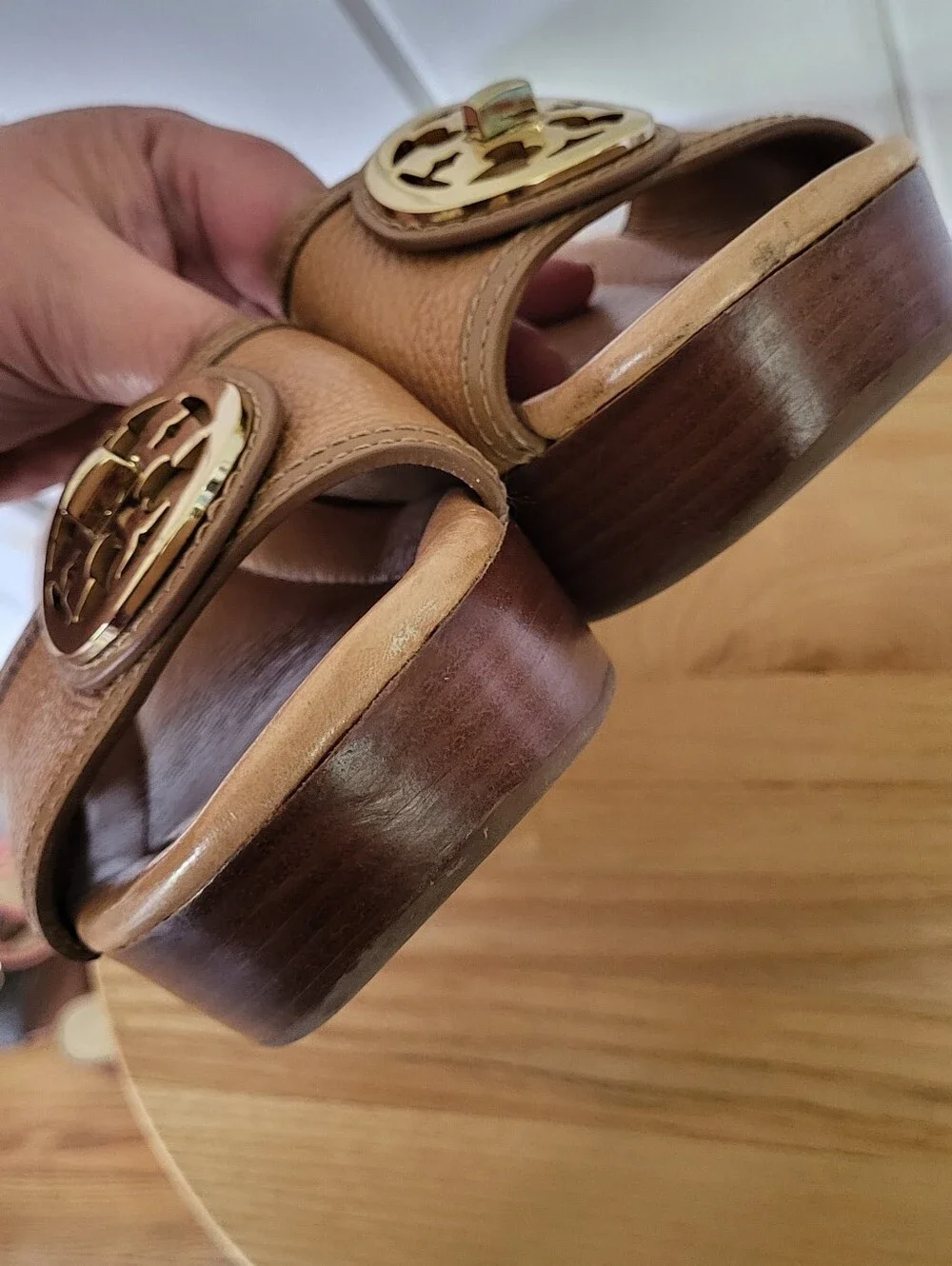 Tory Burch Tan Leather Platform Wedge Sandals